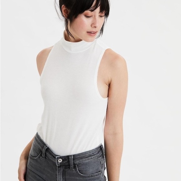 American Eagle Outfitters Tops - AMERICAN Eagle Outfitters White Tank High Mock Neck Ribbed Soft And Sexy Large